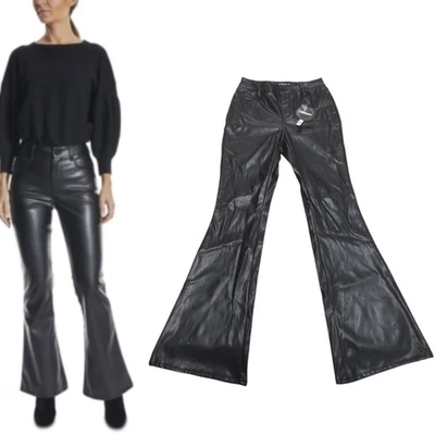  49美元娃娃屋黑色皮裤。 Vegan Flare 高腰牛仔裤,尺寸 3/4 青少年 — 第 1/4 张图片