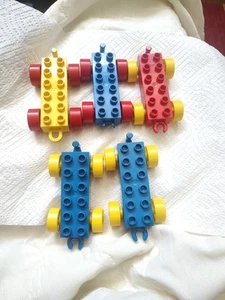 Lego DUPLO Train Vehicle Base 2x6 Blue Yellow Red Chassis Wheels Lot Of 5 Ty49 - Picture 1 of 2