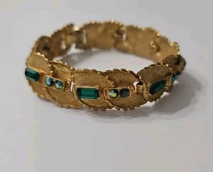 Brazalete Vintage BSK Tono Oro AB Cristales Verdes. RA - Imagen 1 de 12