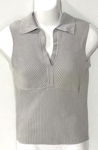 Polo Mossimo para mujer talla L gris mezcla de seda tejido acanalado sin mangas Y2K - Imagen 1 de 7