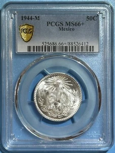 Mexico 1944 - M Silver 50 Centavos CHBU Uncirculated Unc Coin PCGS MS 66 + KM447 - Picture 1 of 2