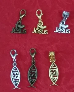 JESUS CHARM - ANTIQUE SILVER - BRONZE - GOLDTONE - BAIL - LOBSTER - U CHOOSE - Picture 1 of 13