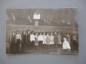 Real Photo Postcard RPPC - Classroom with Students, Blackboard, Teacher - Picture 1 of 4
