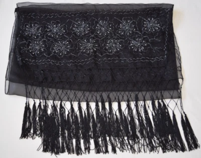 Cejon Black Chiffon Wrap Scarf  80” X 20” Inch Evening Shawl - Imagem 1 de 4