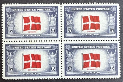 US 1943 Scott #920 Block of 4 Stamps MNH Overrun country - Denmark - Image 1 of 2