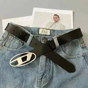 New Genuine Leather D Belt Diesel Metal Buckle Black Jeans Waist Belts Men Women - Picture 1 of 7