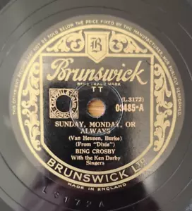 BING CROSBY–UK 1945? SHELLAC 10": Sunday Monday Or Always / If You Please. 03485 - Picture 1 of 4
