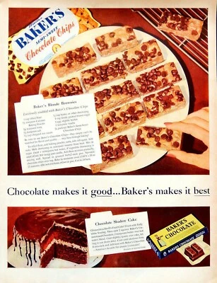 Bakers chocolate ad vintage1955 Brownie recipe original print advertisement - Image 1 of 3