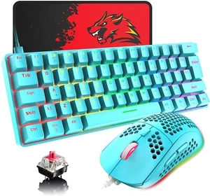 60% Gaming Keyboard and Mouse Wired RGB Backlit Mechanical Keyboard Red Switches - Picture 1 of 19