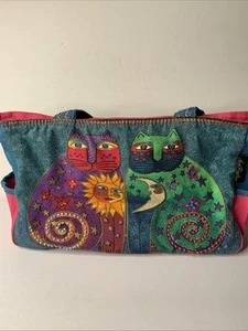 Laurel Burch Celestial Felines Weekender Medium Tote Bag Cotton Canvas Pockets - Picture 1 of 24