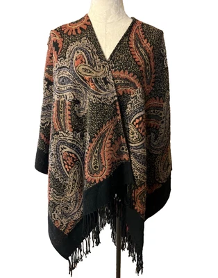 Poncho Suéter Suave Envolventes Paisley Boho Flecos Pequeño Mediano Grande Sistema operativo adicional Foto 1 de 4