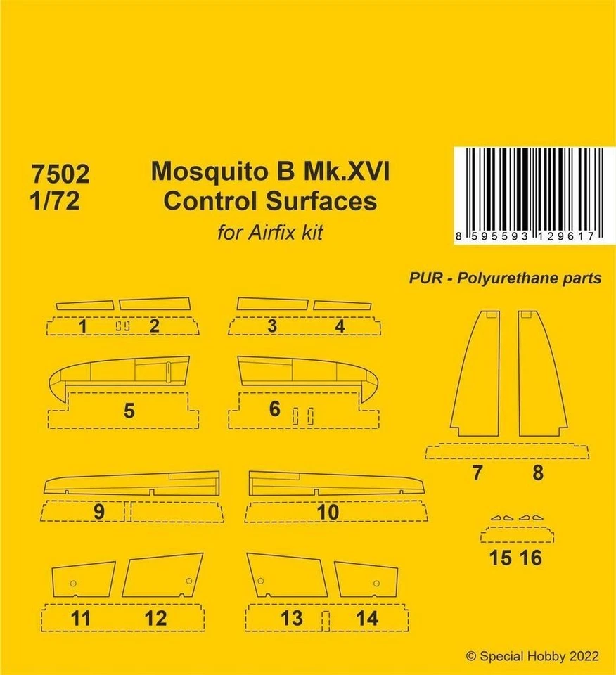 CMK 129-7502 Mosquito B Mk.XVI Control Surfaces / for 1/72 - Photo 1/1