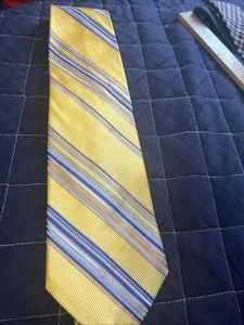 Corbata larga Paul Fredrick a rayas para hombre amarillo azul 62” X 3,75” hecha a mano - Imagen 1 de 5