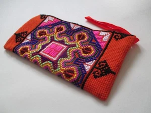 Naranja Hecho a Mano Punto de Cruz Triple Maquillaje Estuche para Lápices Bolsa Muñeca Bolso sin asas - Imagen 1 de 6