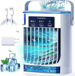 3 IN 1 Verdunstungskühler Persönlicher Lüfter mit Windgeschwindigkeit, Nebel Kleine Luft c - Bild 1 von 7