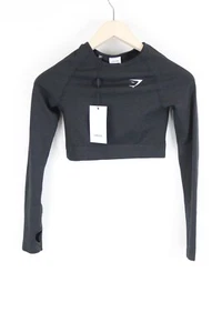 GYM SHARK Women Vital T-Shirt S Grey Long Sleeve Cropped Sportswear Stretch - Picture 1 of 8