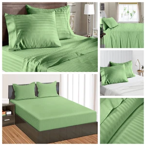 Select Sheets & Deep Pocket 1000 TC OR 1200 TC 100% Cotton Moss Stripes - Imagen 1 de 13