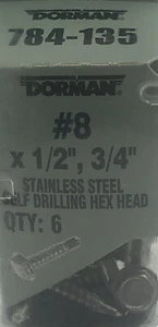 Dorman 784-135 Tornillo autorroscante-Cabeza de sartén de acero inoxidable # 8 x 1/2", 3/4" Cantidad 6 - Imagen 1 de 3