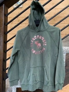 ABERCROMBIE KIDS Hoodie Youth Size 15 16 Sweatshirt Metallic Logo Faded Green - Picture 1 of 6