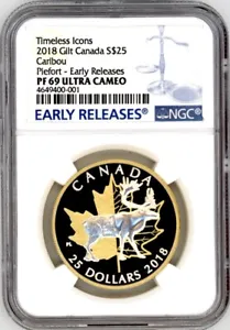 ERROR 2018 Canada $25 Silver Gilt Coin Timeless Icons Caribou Piefort NGC 69 ER - Picture 1 of 5