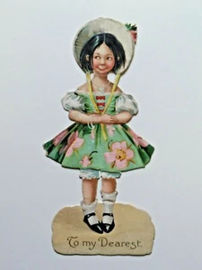 Vintage Die Cut Greeting Card "To My Dearest" Little Girl in Dress Used 5207 - Picture 1 of 2