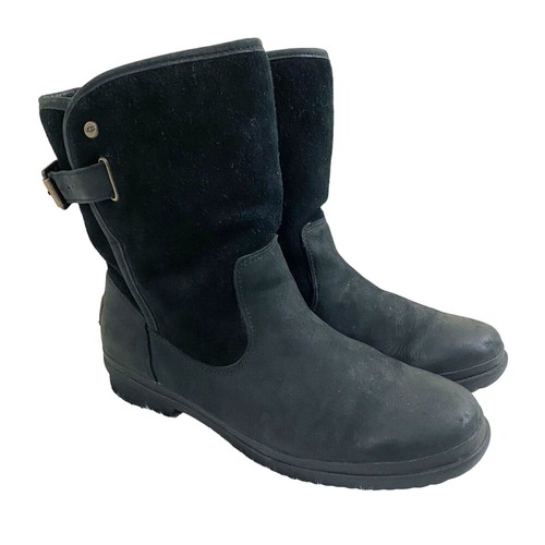 Stivali impermeabili Ugg Oren neri in pelle e camoscio foderati in shearling da donna taglia 10