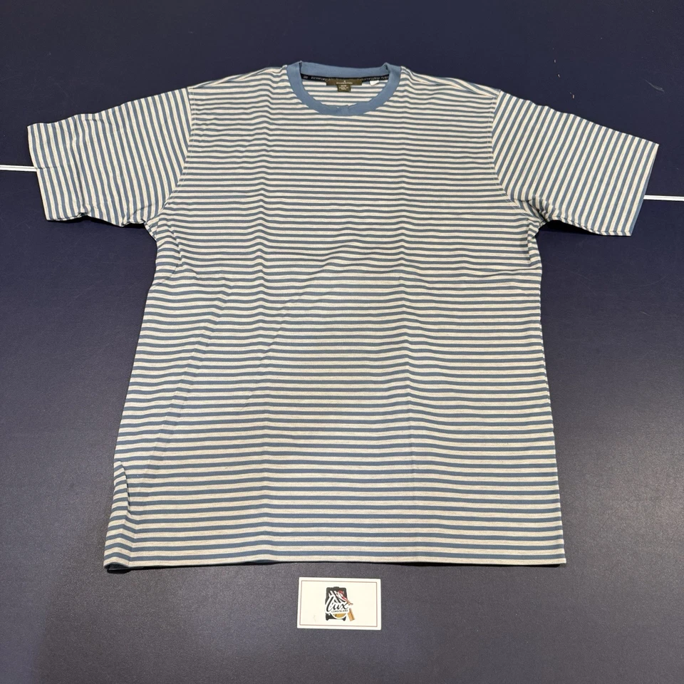 Camiseta Ermenegildo Zegna 100% Algodón De Colección Azul Claro Blanco Rayas Hombres Mediana Foto 1 de 4