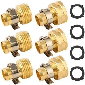 3 Set Brass Garden Hose Repair Connector Kit with Clamps, Fit for 5/8" Garden - Picture 1 of 6