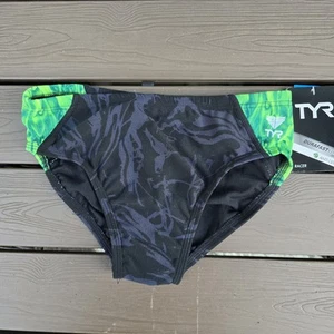 TYR Durafast Boy's Men's Ignis Splice black/green Swim Racer Brief Size 30 New - Picture 1 of 3