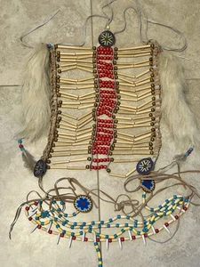 Vintage Native American Chest Plate Chest Guard Beaded With Fur Leather  - Picture 1 of 14