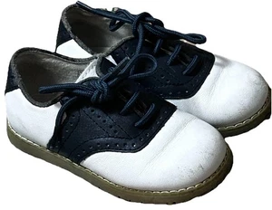 L'Amour Shoes Boy's Two-Tone Leather Saddle Shoes Toddler/Kids White Navy Sz 8 - Picture 1 of 5