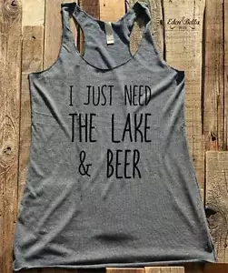 I Just Need The Lake & Beer funny Tri-Blend Racerback Tank Top - Picture 1 of 2