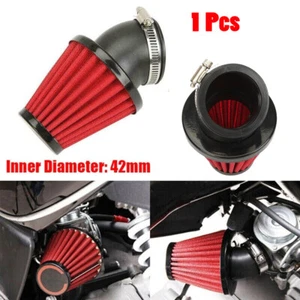 Red Air Intake Filter Pod 45 Angled Inlet Universal for 42mm Motorcycle Scooter - Picture 1 of 10