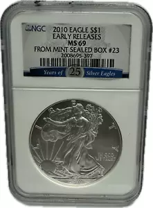 2010 Silver Eagle $1 Early Release MS 69 From Mint Sealed Box NGC #2008695-397 - Picture 1 of 2