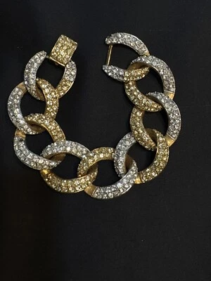 Kenneth Jay Lane матовый золотой кристалл Pave' негабаритный браслет из звеньев - Изображение 1 из 2