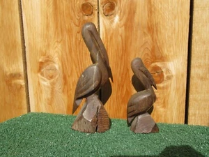 Set of 2 MCM Carved Hard Wood Pelicans Mid Century Figurines - Picture 1 of 6