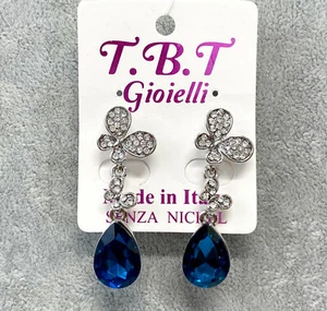Orecchini Farfalla Blu Donna Cristalli Strass Moda Cerimonia Orecchino TB0/14 - Foto 1 di 1