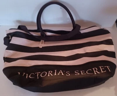 Bolso de Lona Victoria's Secret Rosa/Negro Rayas Fin de Semana Nuevo con Etiquetas  Foto 1 de 4
