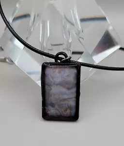 Short Rectangle Metalic Marbled Cord Necklace - Picture 1 of 3