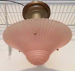 Three Chain Mid Century Pink glass fixture 14E - Picture 1 of 2