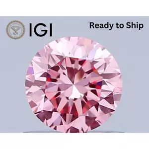 IGI Certified 1 Carat Fancy Vivid Pink VS2 Loose Round Cut CVD Lab Grown Diamond - Picture 1 of 14