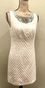 LAUNDRY BY SHELLI SEGAL IVORY SLEEVELESS EMBOSSED JEWELS NECKLINE SIZE 4 - Picture 1 of 10
