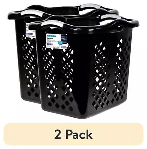 (2 pack)Plastic Laundry Basket with Silver Handles, Black,NEW - Picture 1 of 8