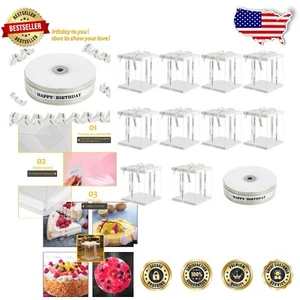 Premium Transparent Cake Packaging Box Set with Birthday Ribbon - 10 Pack - Picture 1 of 8