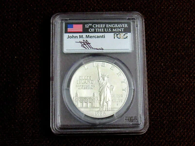 1986-S STATUE OF LIBERTY DOLLAR SIGNED AUTO MERCANTI CHIEF ENGRAVER PR69 PCGS  - Image 1 of 4