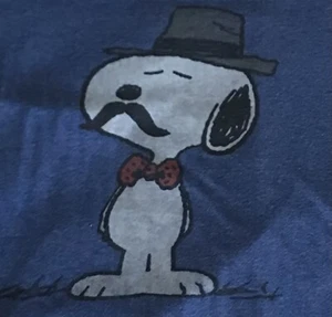 Vintage SNOOPY T-Shirt SWEET ‘STACHE Fedora moustache SZ Small BLUE 100% Cotton - Picture 1 of 9