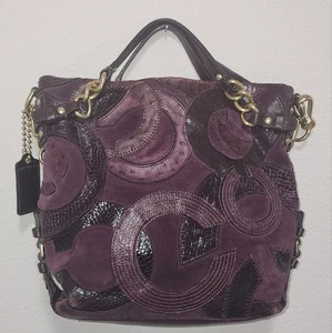 Coach Inlaid C Brooke Purple Leather Suede Medium Hobo Tote Bag Purse -Rare - Picture 1 of 9