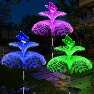 Solar Garden Lights 3 Pack Waterproof 7 Color Jellyfish Butterfly Outdoor Decor - Picture 1 of 12