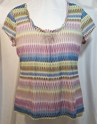 EUC Liz & Co женщин размер XL декольте сетки Топ короткий рукав с подкладкой в полоску - Изображение 1 из 4