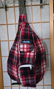 Kavu Crossbody Sling Bag Flanell Büffel kariert Seil Riemen 5 Taschen rot/w/blk/blau - Bild 1 von 11